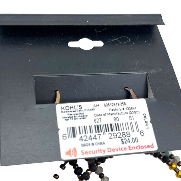 Simply Vera Vera Wang Earrings Leverback Beaded Drop Hoop New on Card Earthy - Picture 5 of 11